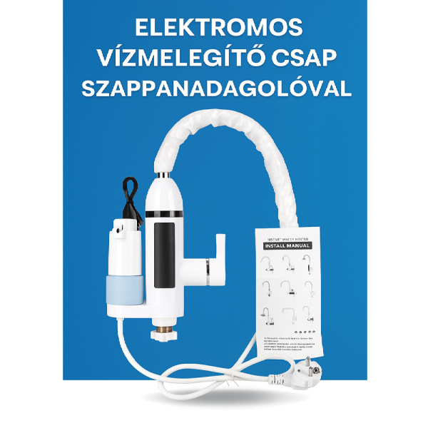 Praktikus digitális átfolyós vízmelegítős csaptelep beépített szappanadagolóval – energiatakarékos és modern konyhai megoldás KL25-128 RY001(BBV)