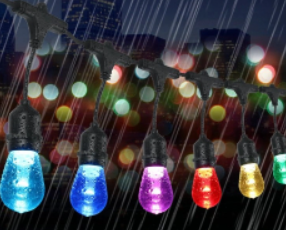 RGB 10 méteres vízálló napelemes fényfüzér világítás 10-db E27 izzóval és távirányítóval (THM)6