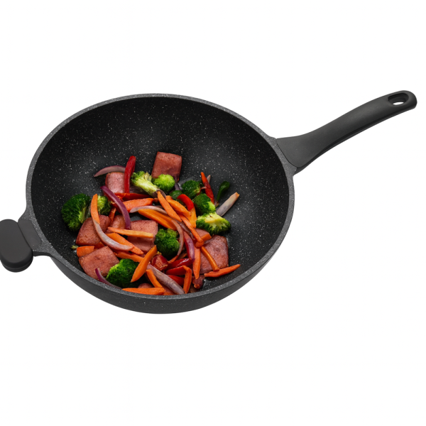 Royalty Line indukciós wok – 32 cm átmérő, 5,9L kapacitás, üvegfedővel és tapadásmentes felülettel (BBA)