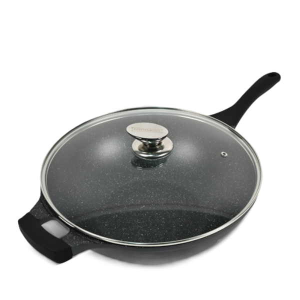 Royalty Line indukciós wok – 32 cm átmérő, 5,9L kapacitás, üvegfedővel és tapadásmentes felülettel (BBA)