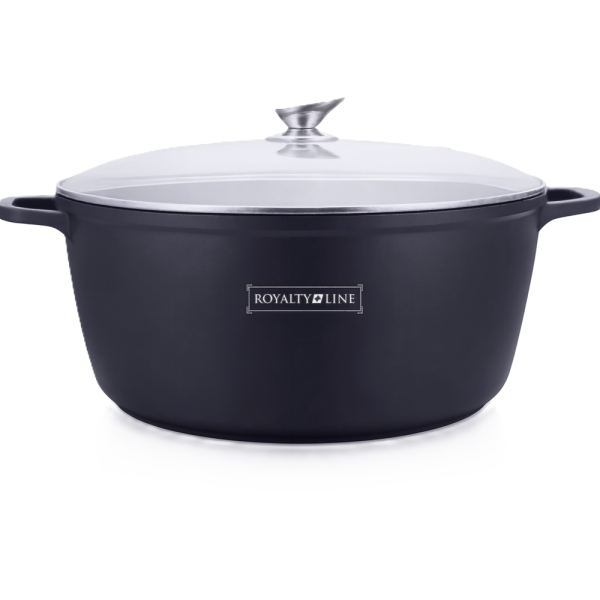 Royalty Line márványbevonatú 44 cm átmérőjű 23,4L kapacitású lábas – nagyméretű tapadásmentes főzőedény üvegfedővel RL-BS44ML (BBA)