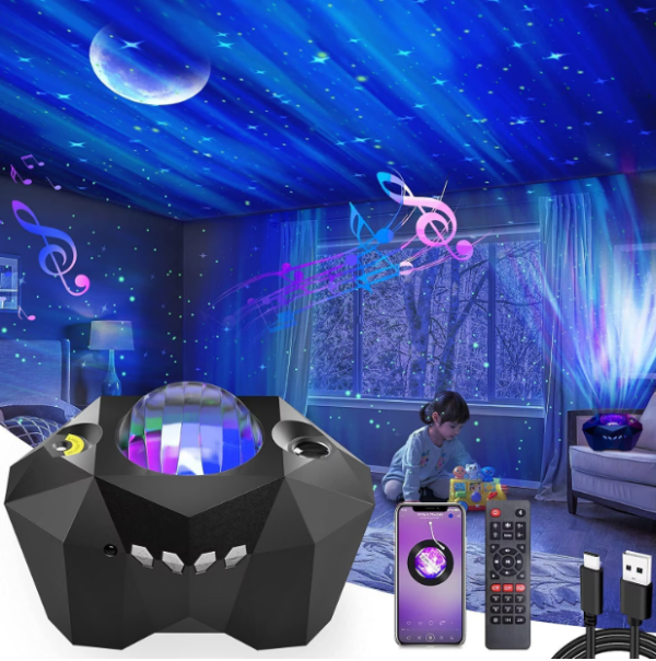 Távirányítós GALAXIS holdfény projector Bluetooth hangszóróval - varázsolja otthonába az éjszakai égboltot! (BBD) (FX)