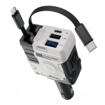 Univerzális autós gyorstöltő 66W – 4 az 1-ben töltő, kihúzható kábelek, USB, Type-C és iPhone csatlakozóval, intelligens védelemmel (BBD)