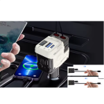 Univerzális autós gyorstöltő 66W – 4 az 1-ben töltő, kihúzható kábelek, USB, Type-C és iPhone csatlakozóval, intelligens védelemmel (BBD)