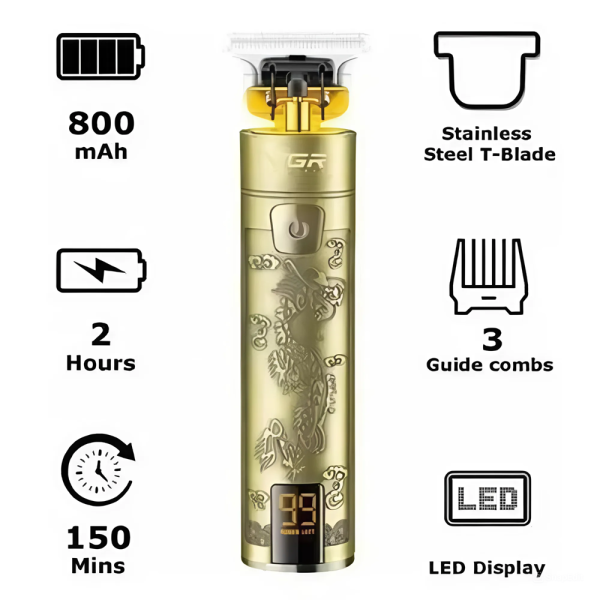 VGR-V076 LED kijelzős gravírozott hajnyíró titánium pengével és cserélhető fejekkel (BBV)