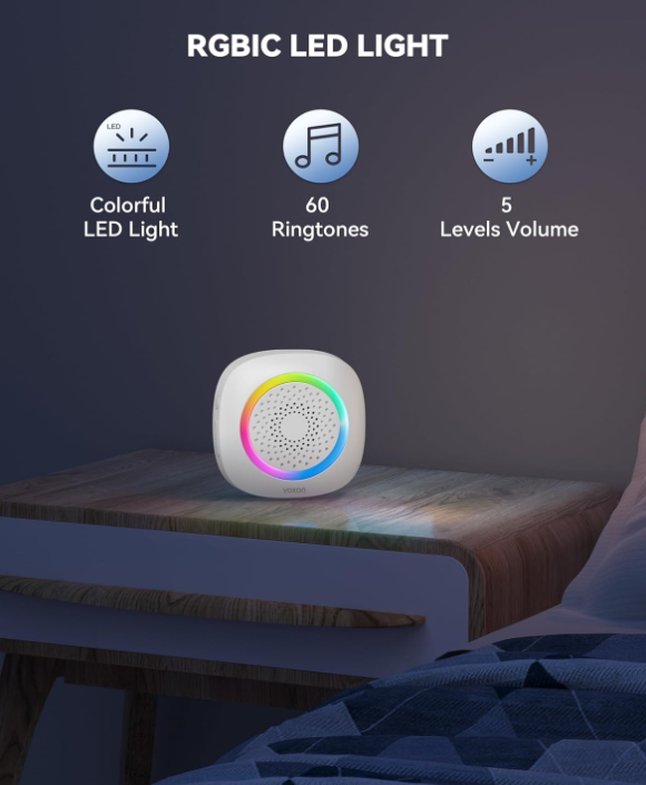 Vezeték nélküli vízálló ajtócsengő RGB fénnyel, 60 csengőhanggal (BBD)