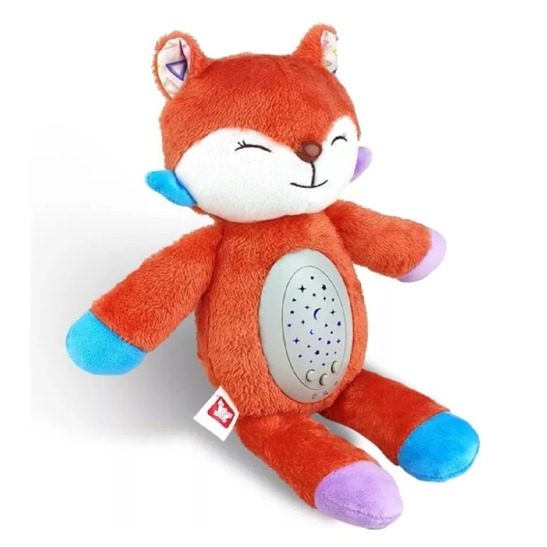 Zenélő és világító plüss róka – megnyugtató alvótárs gyerekeknek, pihentető éjszakákhoz (BBJ)
