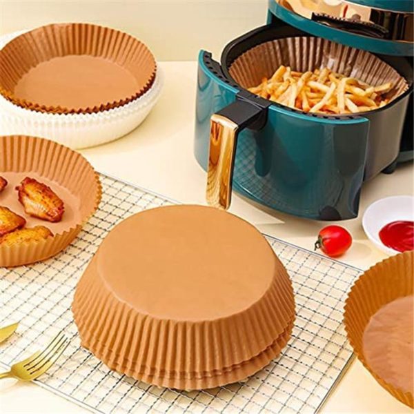 50 db air fryerbe helyezhető kerek sütőpapír - tapadásmentes sütőkosár olaj nélküli sütőhöz - 16 x 4 cm (BBKM)(BBM)
