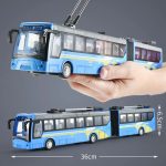 City bus - nagy méretű távirányítós csuklós trolibusz világító fényszórókkal és tölthető akkumulátorral - 36 cm (BBJ)