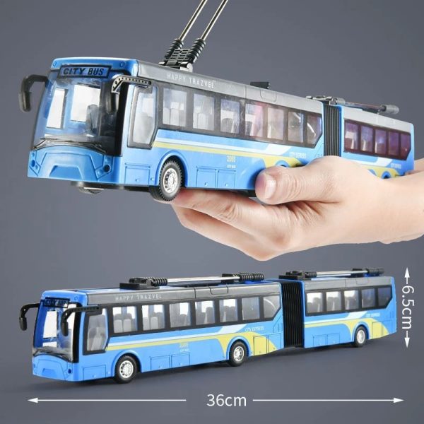 City bus - nagy méretű távirányítós csuklós trolibusz világító fényszórókkal és tölthető akkumulátorral - 36 cm (BBJ)
