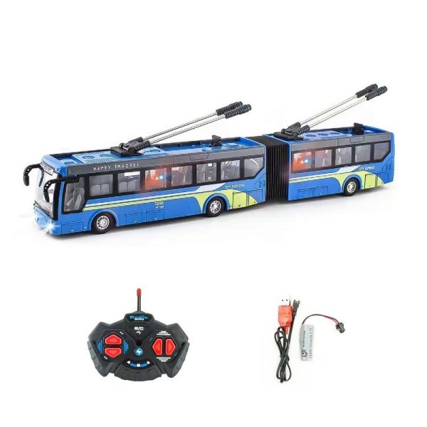 City bus - nagy méretű távirányítós csuklós trolibusz világító fényszórókkal és tölthető akkumulátorral - 36 cm (BBJ)
