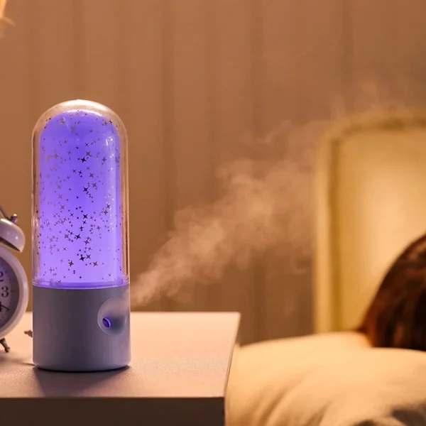 Ultrahangos USB aroma diffúzor csillag mintával - 3in1 aromaterápiás készülék, párásító és nyugtató hatású éjjeli fény (BBJH)
