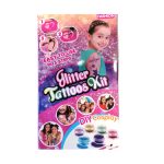 Glitter tattoos kit - 24 db színes csillámporral, rengeteg felragasztható sablonnal, ecsetekkel és ragasztókkal (BBJ)