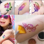 Glitter tattoos kit - 24 db színes csillámporral, rengeteg felragasztható sablonnal, ecsetekkel és ragasztókkal (BBJ)
