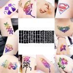 Glitter tattoos kit - 24 db színes csillámporral, rengeteg felragasztható sablonnal, ecsetekkel és ragasztókkal (BBJ)