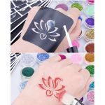 Glitter tattoos kit - 24 db színes csillámporral, rengeteg felragasztható sablonnal, ecsetekkel és ragasztókkal (BBJ)