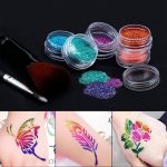 Glitter tattoos kit - 24 db színes csillámporral, rengeteg felragasztható sablonnal, ecsetekkel és ragasztókkal (BBJ)