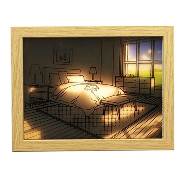 Mesés fényfestmény állítható színhőmérséklettel és fényerővel - képkeretbe épített éjszakai LED világítás - 20x26 cm (BBJ)
