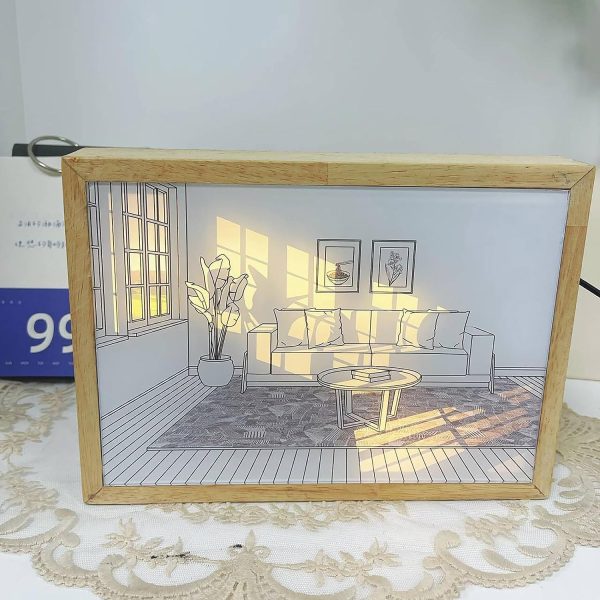 Mesés fényfestmény állítható színhőmérséklettel és fényerővel - képkeretbe épített éjszakai LED világítás - 20x26 cm (BBJ)