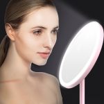 90°-ban forgatható, USB sminktükör LED világítással és 3 féle fényerősséggel - rózsaszín (BBV)