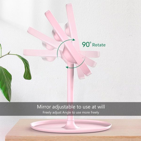 90°-ban forgatható, USB sminktükör LED világítással és 3 féle fényerősséggel - rózsaszín (BBV)