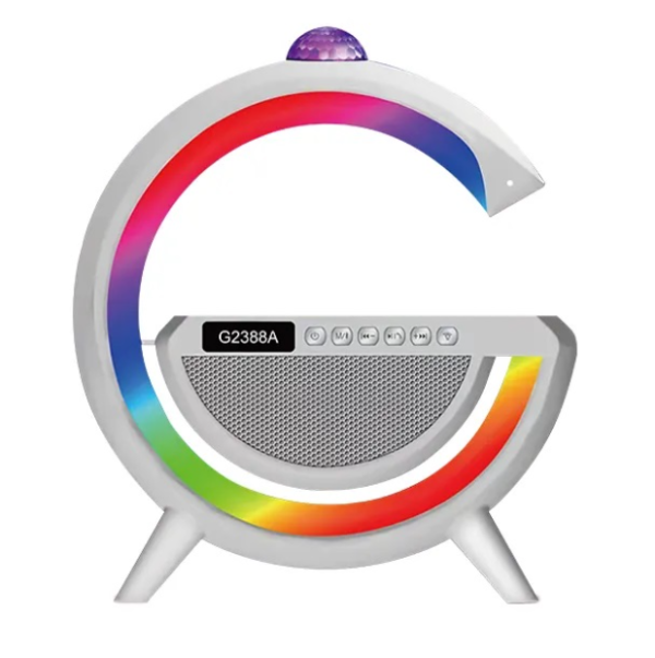 G2388A multifunkciós szórakoztató állomás - Bluetooth hangszóró, vezeték nélküli töltő, RGB LED party fény és éjszakai lámpa (BBV)