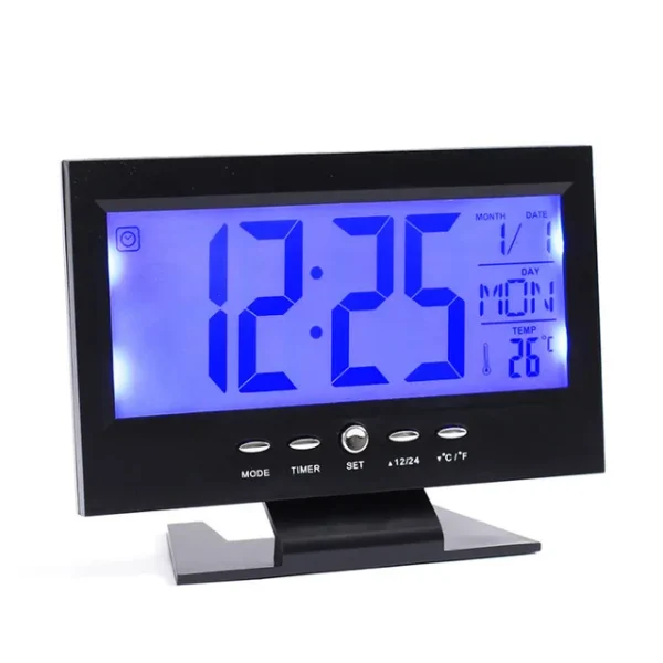 Hangra/tapsra működő LCD kijelzős asztali óra (BBL)