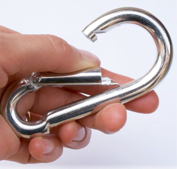 Rugós fém karabiner hegymászáshoz, barlangászathoz, vitorlázáshoz - 10 x 50 x 100 mm (BBL)
