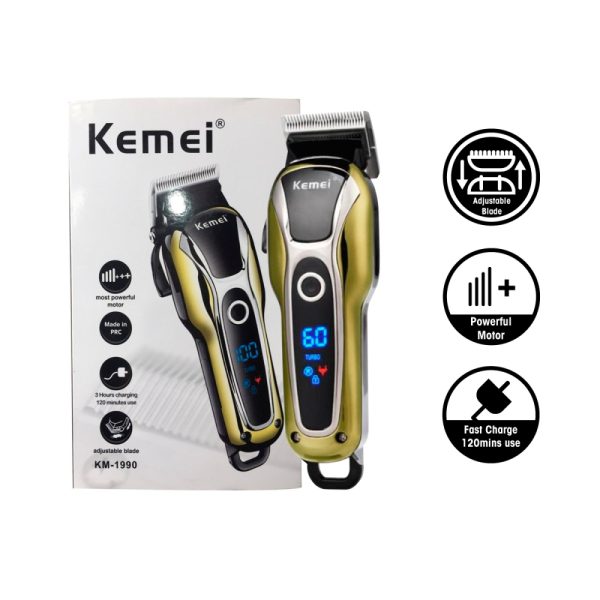 Kemei KM-1990 professzionális akkumulátoros hajvágó - 5 féle hosszúságban állítható - 220V (BBD)