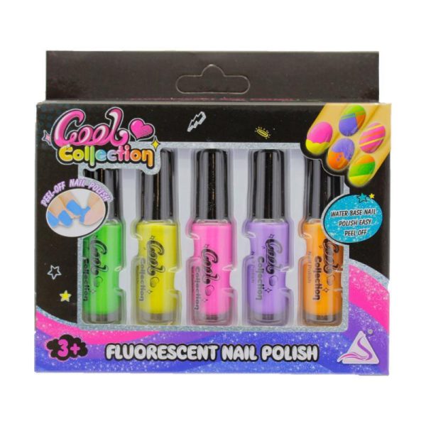 5 színű fluoreszkáló körömlakk szett kislányoknak - könnyedén eltávolítható, egészségre ártalmatlan, sötétben világító neon színű körömlakk készlet (BBJ)