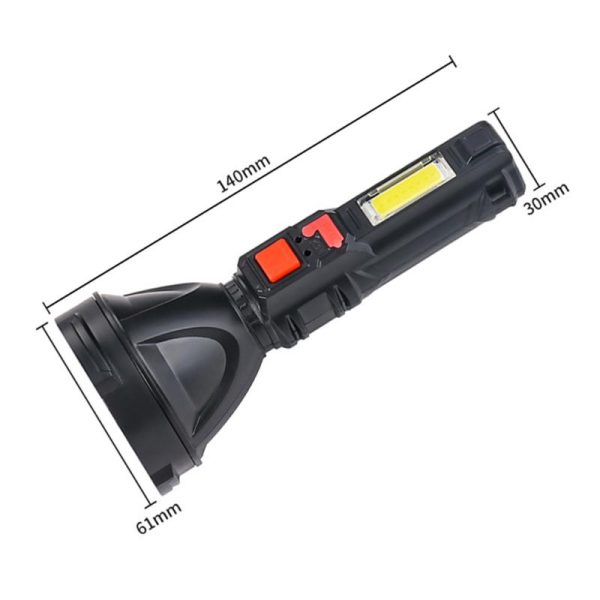 L-830 USB-ről tölthető LED zseblámpa 4 világítási móddal és kiegészítő fényforrással az oldalán (BBV)