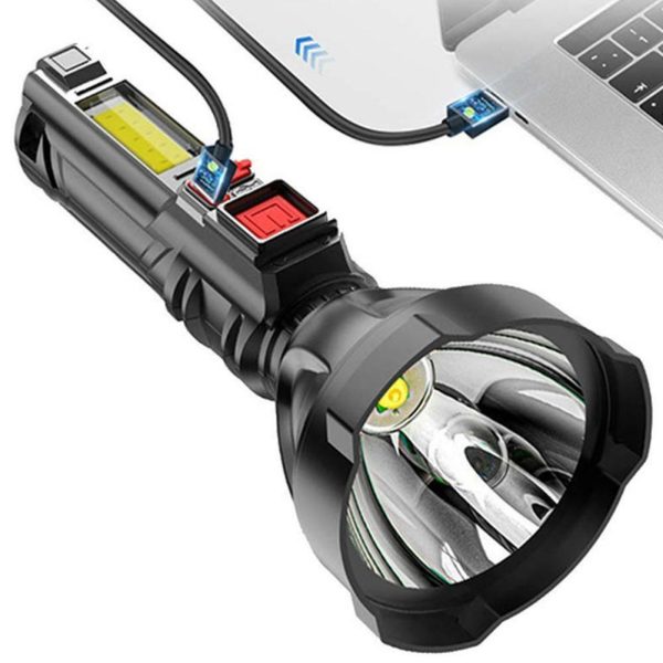 L-830 USB-ről tölthető LED zseblámpa 4 világítási móddal és kiegészítő fényforrással az oldalán (BBV)