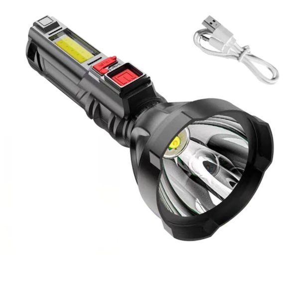L-830 USB-ről tölthető LED zseblámpa 4 világítási móddal és kiegészítő fényforrással az oldalán (BBV)