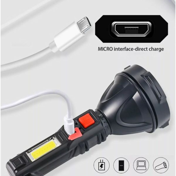 L-830 USB-ről tölthető LED zseblámpa 4 világítási móddal és kiegészítő fényforrással az oldalán (BBV)