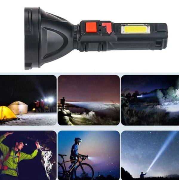 L-830 USB-ről tölthető LED zseblámpa 4 világítási móddal és kiegészítő fényforrással az oldalán (BBV)