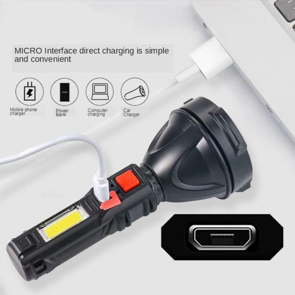 L-830 USB-ről tölthető LED zseblámpa 4 világítási móddal és kiegészítő fényforrással az oldalán (BBV)