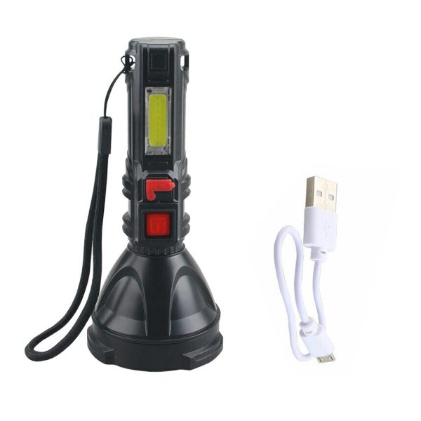L-830 USB-ről tölthető LED zseblámpa 4 világítási móddal és kiegészítő fényforrással az oldalán (BBV)