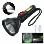 L-830 USB-ről tölthető LED zseblámpa 4 világítási móddal és kiegészítő fényforrással az oldalán (BBV)