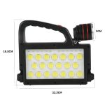XG-152 szolár LED munkalámpa 6 féle üzemmóddal - napelemes és USB-ről is tölthető kemping lámpa 4 db 18650 típusú akkumulátorral (THM) (BBD)