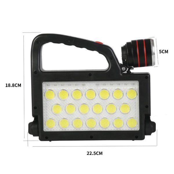 XG-152 szolár LED munkalámpa 6 féle üzemmóddal - napelemes és USB-ről is tölthető kemping lámpa 4 db 18650 típusú akkumulátorral (THM) (BBD)