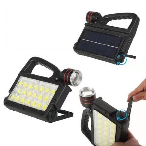 XG-152 szolár LED munkalámpa 6 féle üzemmóddal - napelemes és USB-ről is tölthető kemping lámpa 4 db 18650 típusú akkumulátorral (THM) (BBD)