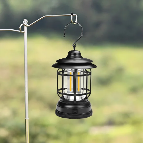 L-27 felakasztható lámpás újratölthető akkumulátorral és 1-300 lumen között állítható fényerővel - retro megjelenésű, extra erős kemping lámpa (BBD)