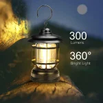 L-27 felakasztható lámpás újratölthető akkumulátorral és 1-300 lumen között állítható fényerővel - retro megjelenésű, extra erős kemping lámpa (BBD)