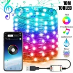 Zenére, tapsra változó színű, IP67 vízálló, RGB LED fényfüzér - távirányítóval és okostelefonnal is vezérelhető - 10 m (BBJ)