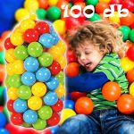 100 db-os műanyag labdák vidám színekben labdamedencékhez - kül és beltéri használatra egyaránt (BBJ)