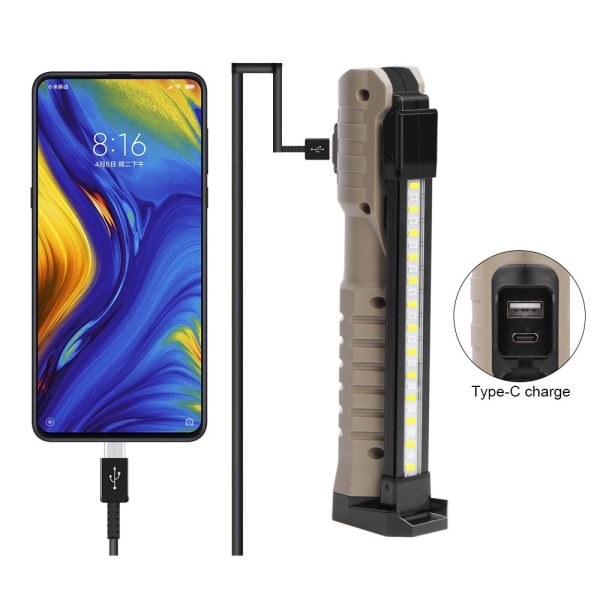 FT-18 kihajtható munkalámpa 7 világítási móddal, 3600mAh tölthető akkumulátorral és telefontartóval - szerelés közben mágnessel rögzíthető (BBV)