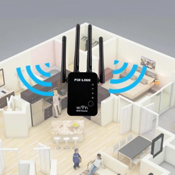 Pix-Link vezeték nélküli hálózati jelismétlő - WiFi router WPA-PSK / WPA2-PSK titkosítási biztonsággal (BBV)
