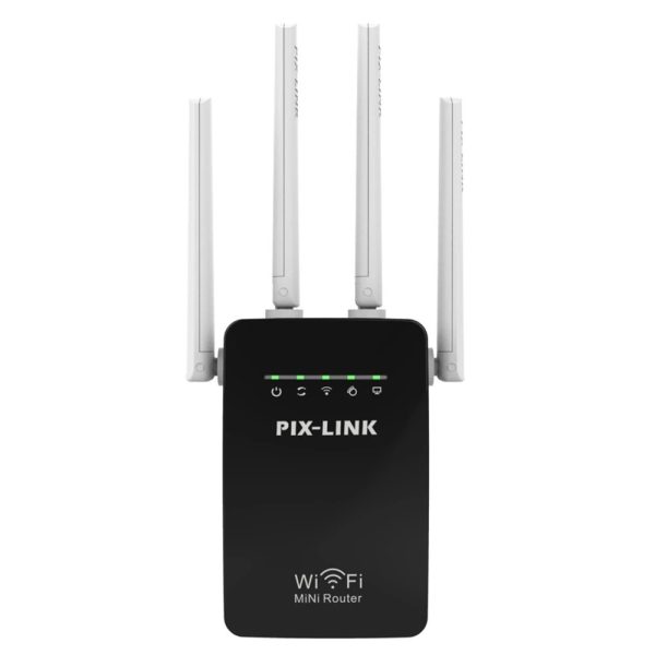 Pix-Link vezeték nélküli hálózati jelismétlő - WiFi router WPA-PSK / WPA2-PSK titkosítási biztonsággal (BBV)