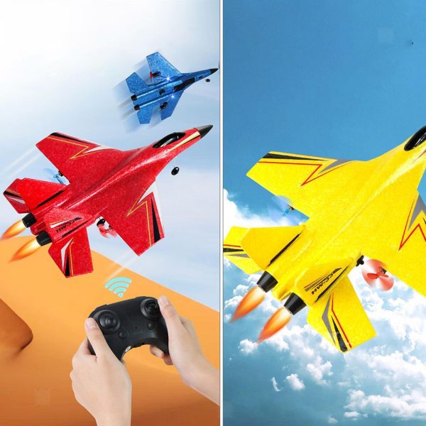 HW-33 minden irányba vezérelhető, távirányítós harci repülőgép habszivacsból - USB-ről tölthető akkumulátorral, világító lámpákkal és futóművel (BBJ)