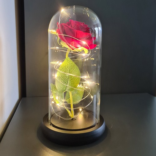 LED-es örök rózsa üvegben - dekor lámpa díszdobozban (BBJ)